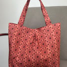 Pleated Cotton Tote Bag, Art Deco Circles, Lined Office Bag