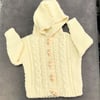 Hand knitted Girl's Aran Hooded Cardigan age 1 - 2 years in Cream