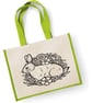 Floral Rabbit Print Large Jute Shopper Bag Spring time Easter Bunny Mothers Day  - Image 1