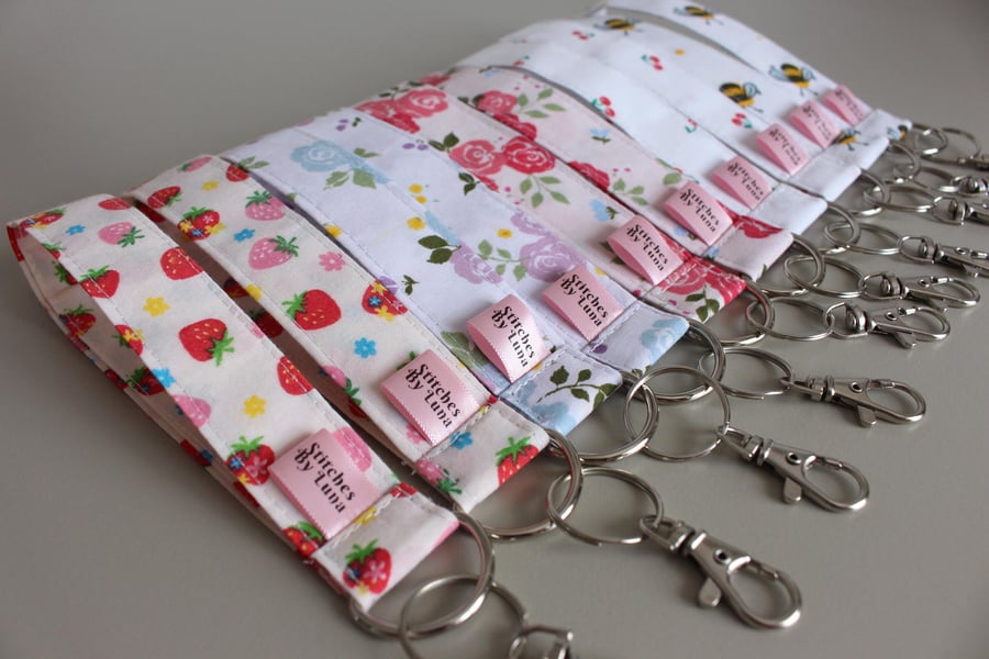 Floral Fabric Wristlet Keychain, Handmade Key Fob with Lobster Clasp