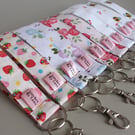 Floral Fabric Wristlet Keychain, Handmade Key Fob with Lobster Clasp