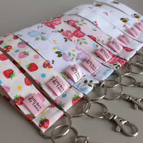 Floral Fabric Wristlet Keychain, Handmade Key Fob with Lobster Clasp