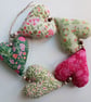 Liberty Fabric String of Hearts Hanging Decoration - Pink and Green