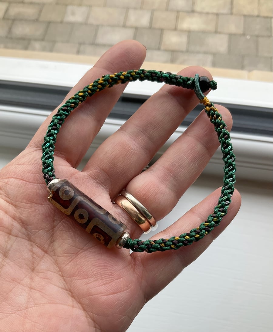 Handmade Boho Surfer Style Men's bracelet - Natural Tibet Dzi Agate