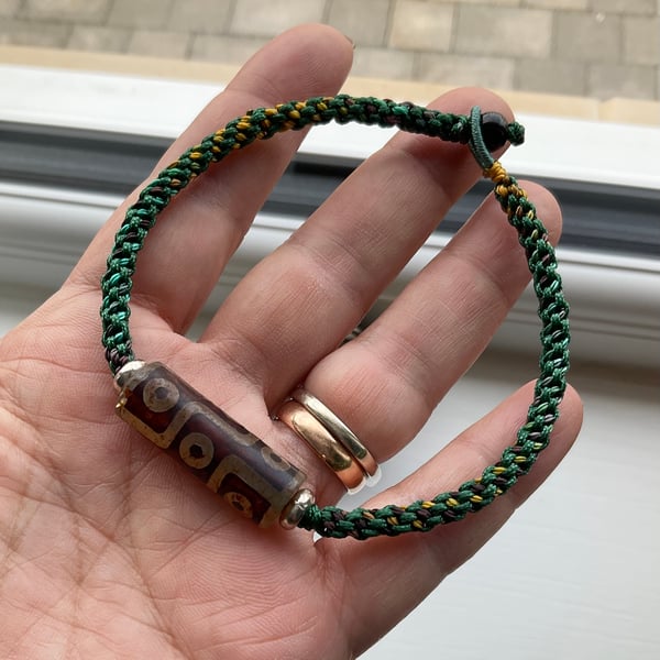 Handmade Boho Surfer Style Men's bracelet - Natural Tibet Dzi Agate