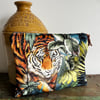 Tropical tiger velvet zip pouch with leopard print lining