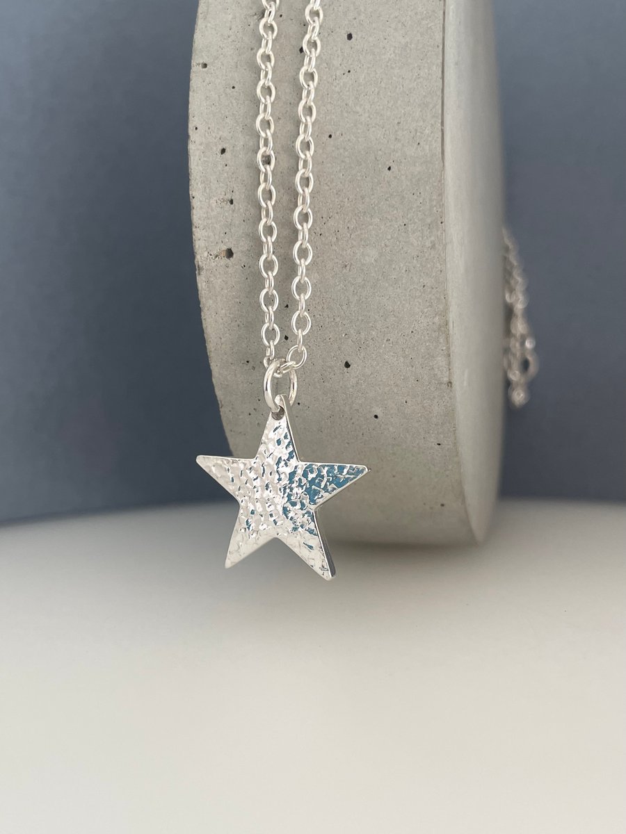 Sterling Silver Star Pendant Necklace 16-24 Inches - Hammered-Sparkly - Handmade