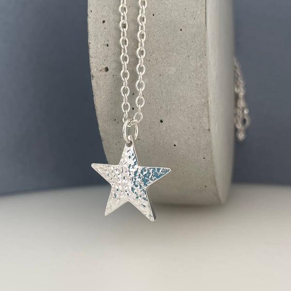 Sterling Silver Star Pendant Necklace 16-24 Inches - Hammered-Sparkly - Handmade