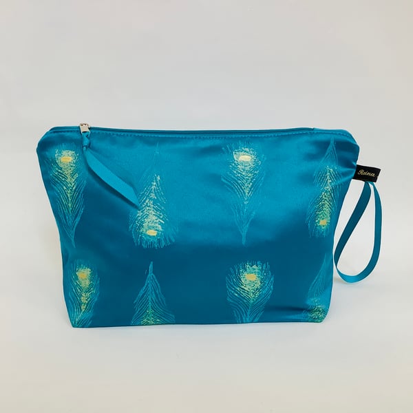 Peacock Feathers Duchess Satin Makeup Bag