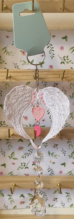 Freestanding Lace Angel Wings – Grief-Inspired Rainbow Sun Catcher Keyring