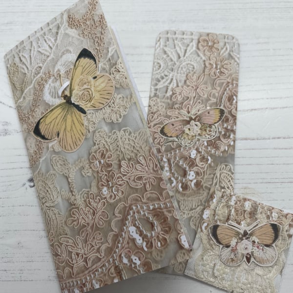 Lace Masterboard and Butterfly Notebook, Bookmark and Hidden Paperclip . PB11