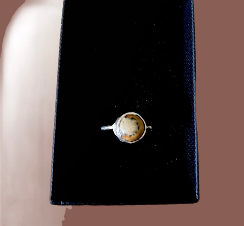 Sterling Silver Ring - Unusual Picture Jasper Cabochon Size O - Gift Boxed