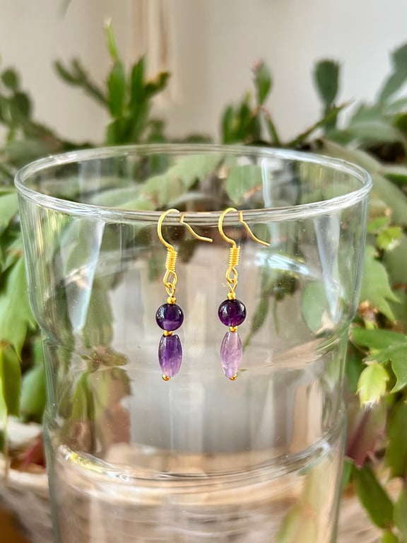 Amethyst earrings on gold plated hook - February birthstone