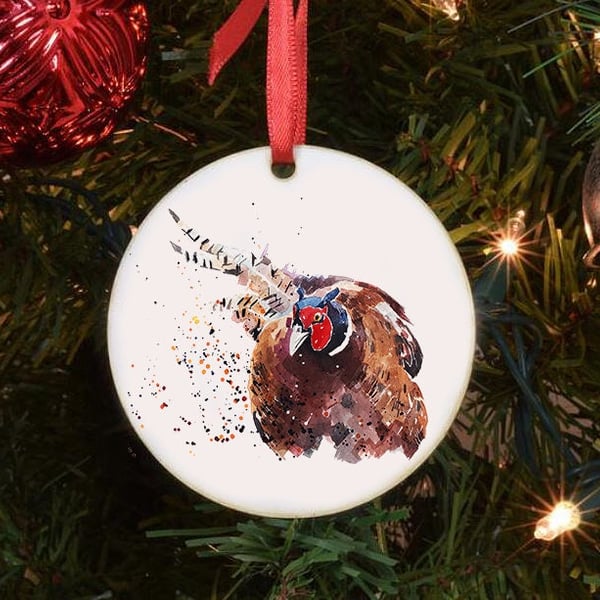 Pheasant Round Tree Decoration.Pheasant Xmas Tree Decoration,Pheasant Christmas 