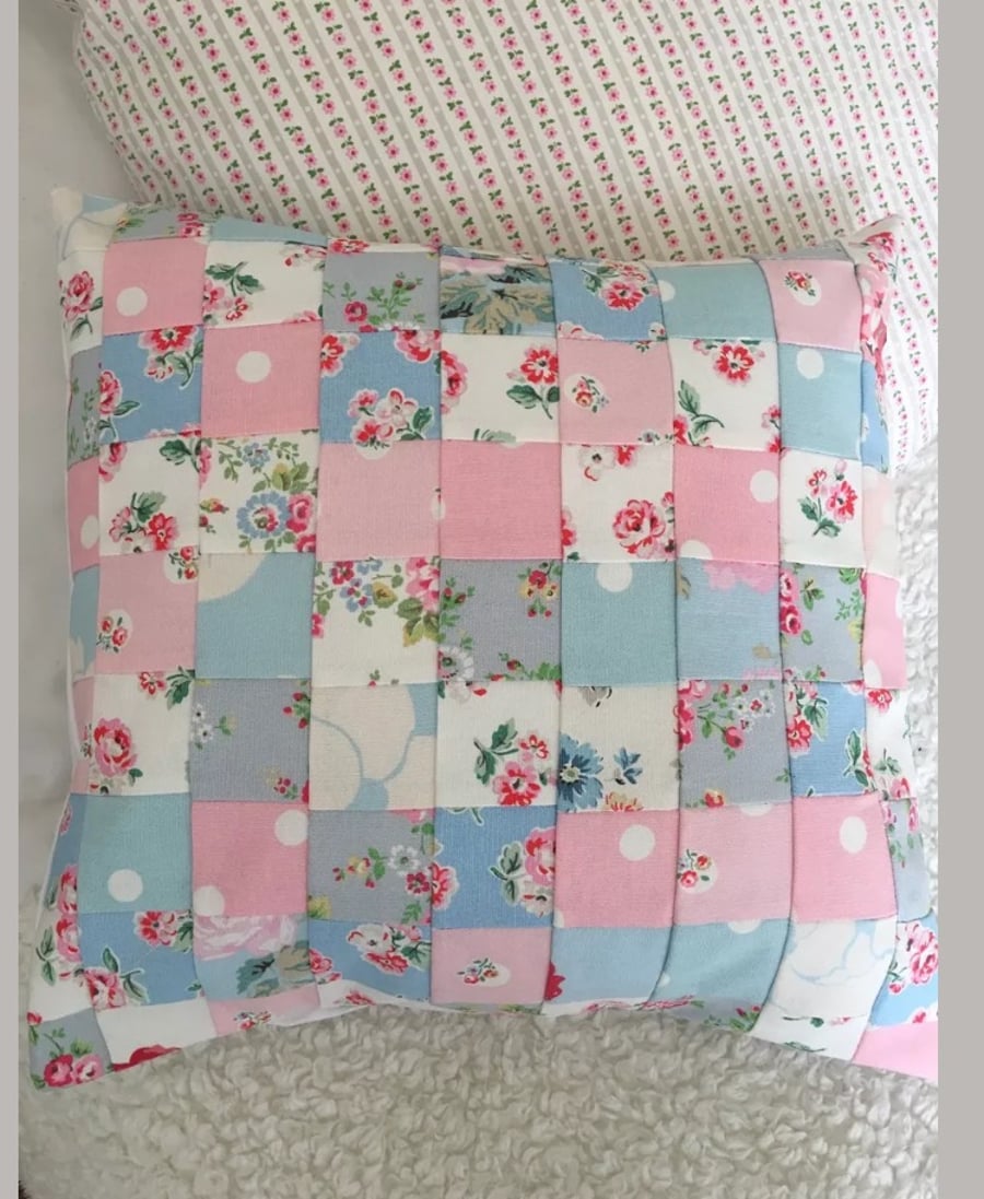 Patchwork cushion cover in Cath kidston fabrics 