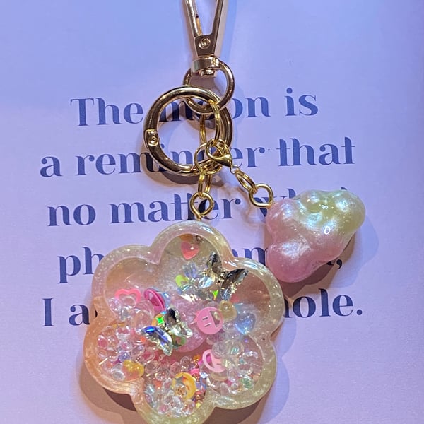 Handmade Shaker Keychain - 'Blooming Joy' with Detachable Cloud Pendant