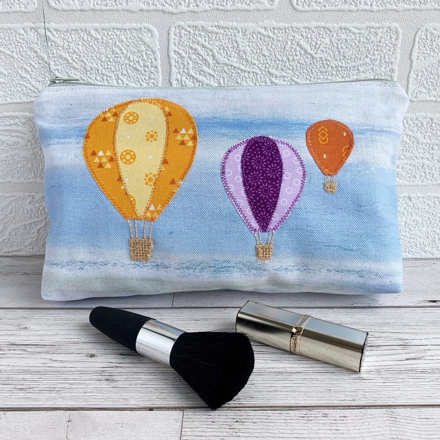 SOLD - Large Make up Bag with Yellow and Purple Hot Air Balloons