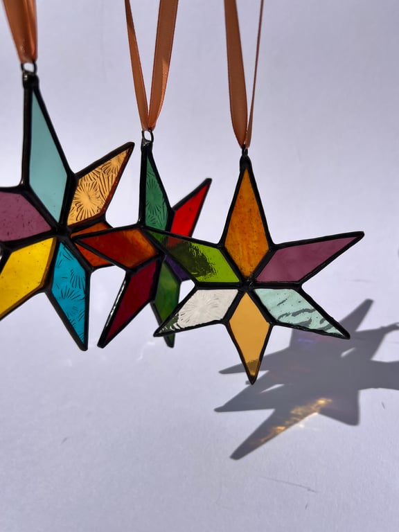 Choice of patchwork stained glass star decoration in vibrant colours