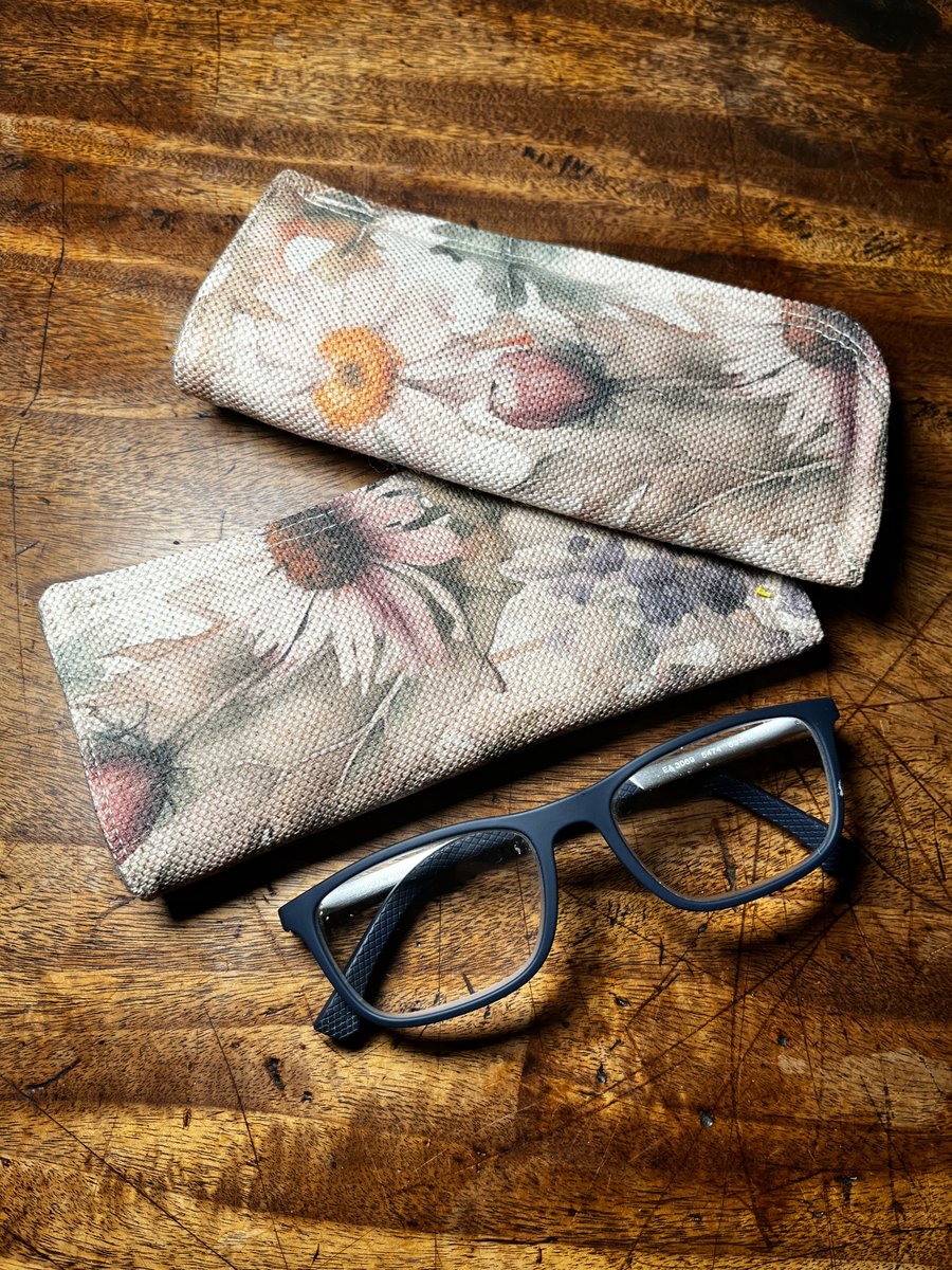 Daisy print glasses case slim slip-in padded pocket with brushed lining