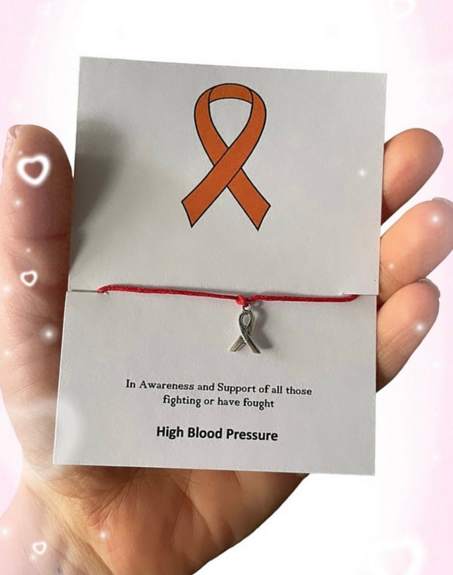 High blood pressure awareness red ribbon charm wish bracelet gift 