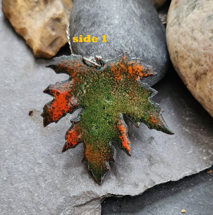 Leaf pendant - enamel on copper