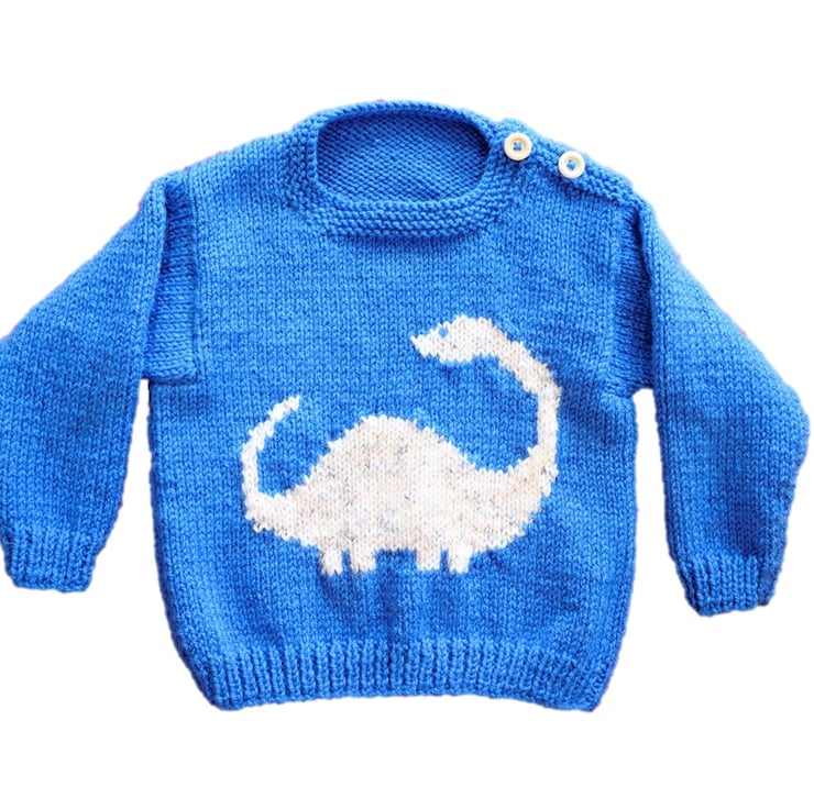Free dinosaur jumper knitting patterns uk on sale