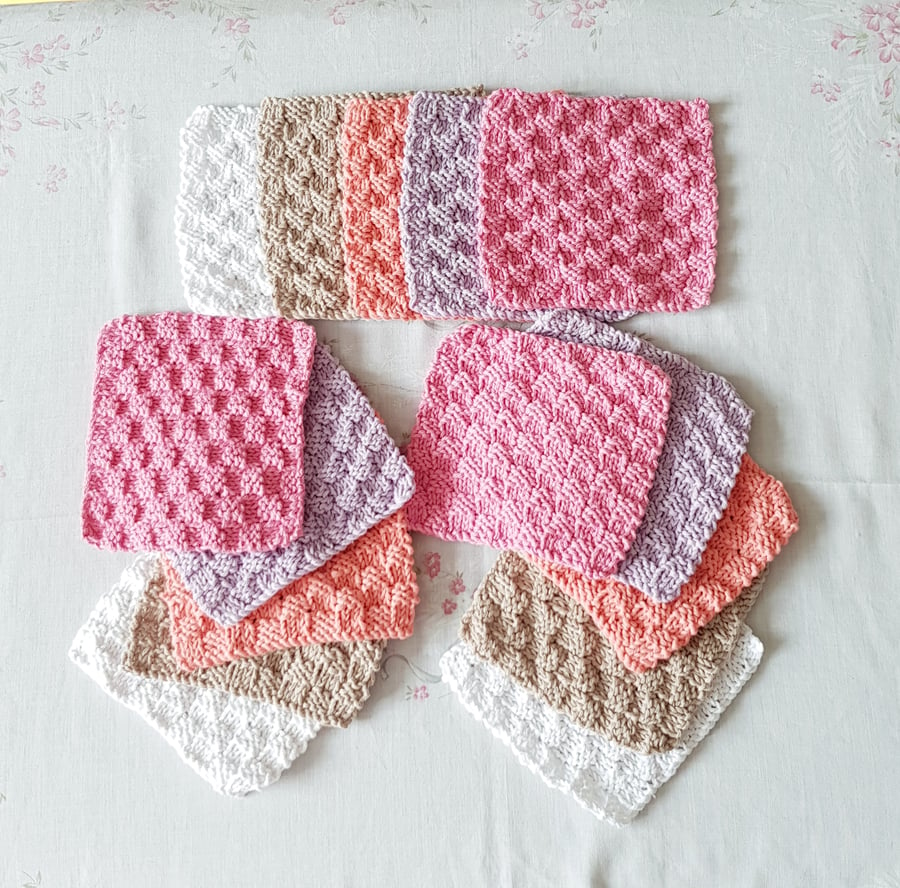 Pinks Cotton reusable cloths, baby wipes, hand-knitted