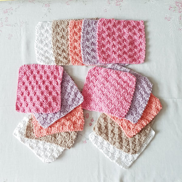 Pinks Cotton reusable cloths, baby wipes, hand-knitted