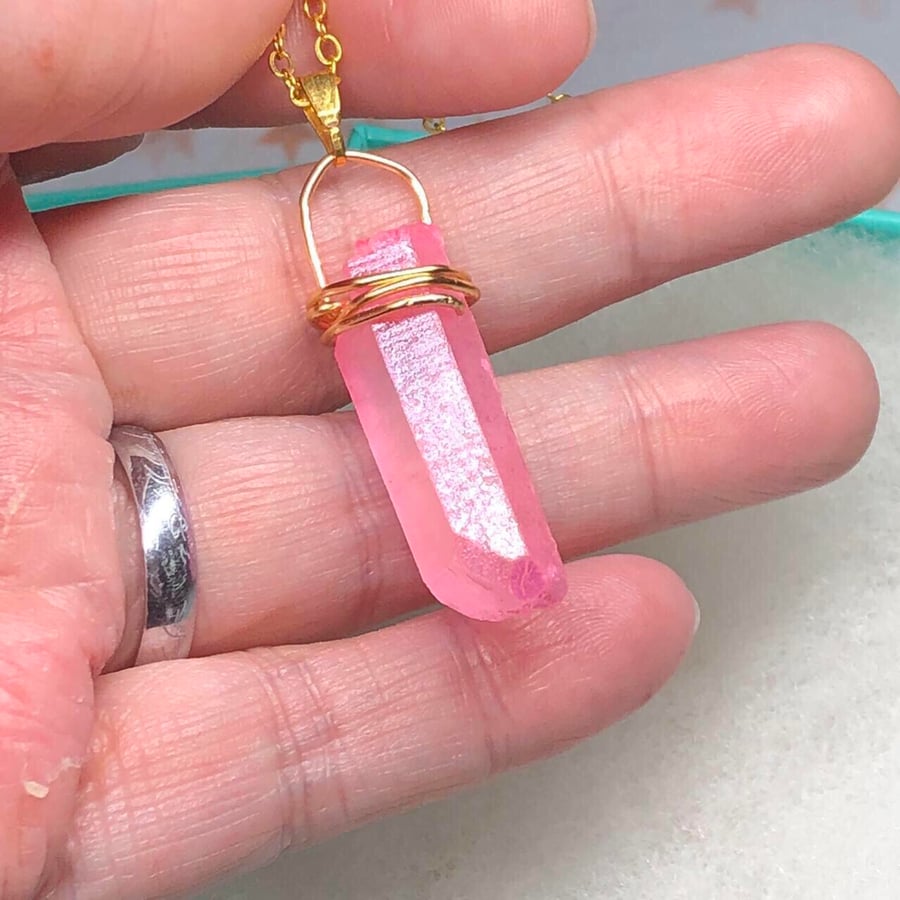 Baby pink Quartz wire wrap necklace