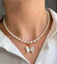 Freshwater Pearl Butterfly Necklace & Earrings Set, Handmade Christmas Gift