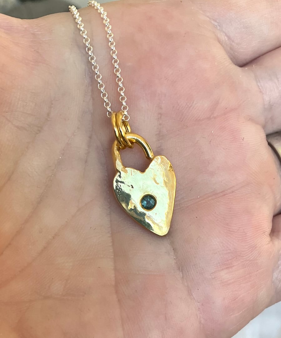 18 Karat Gold Vermeil Heart Gemstone Pendant 