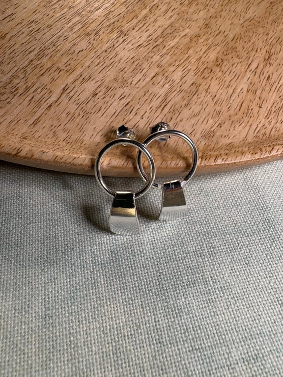 Teardrop circle geometric studs - Sterling silver