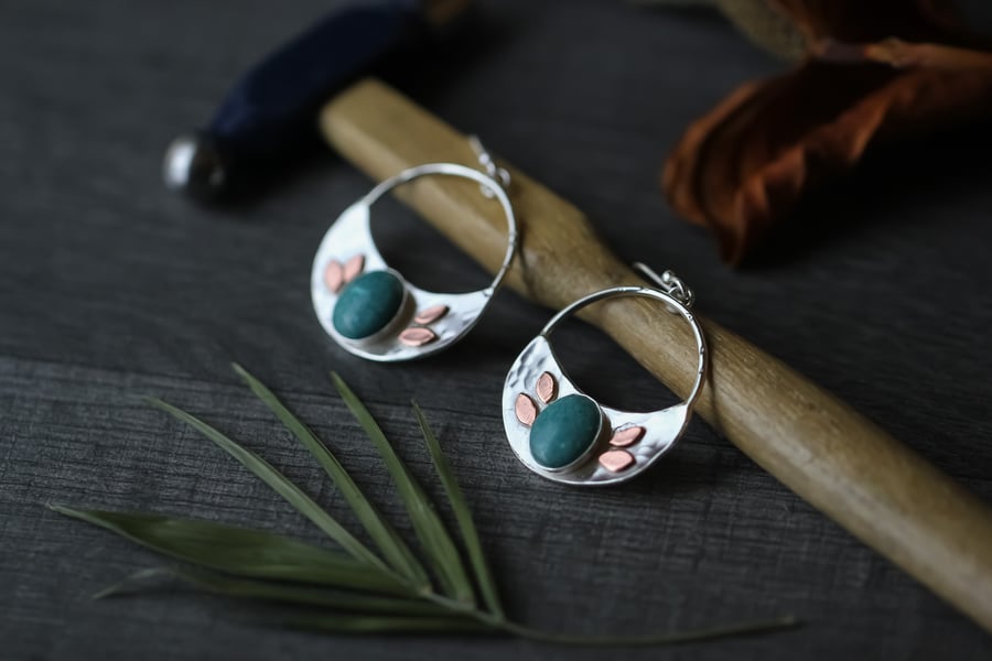 Sterling silver and copper, turquoise howlite earrings