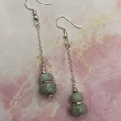 Silver plated chain earrings with aquamarine stones 