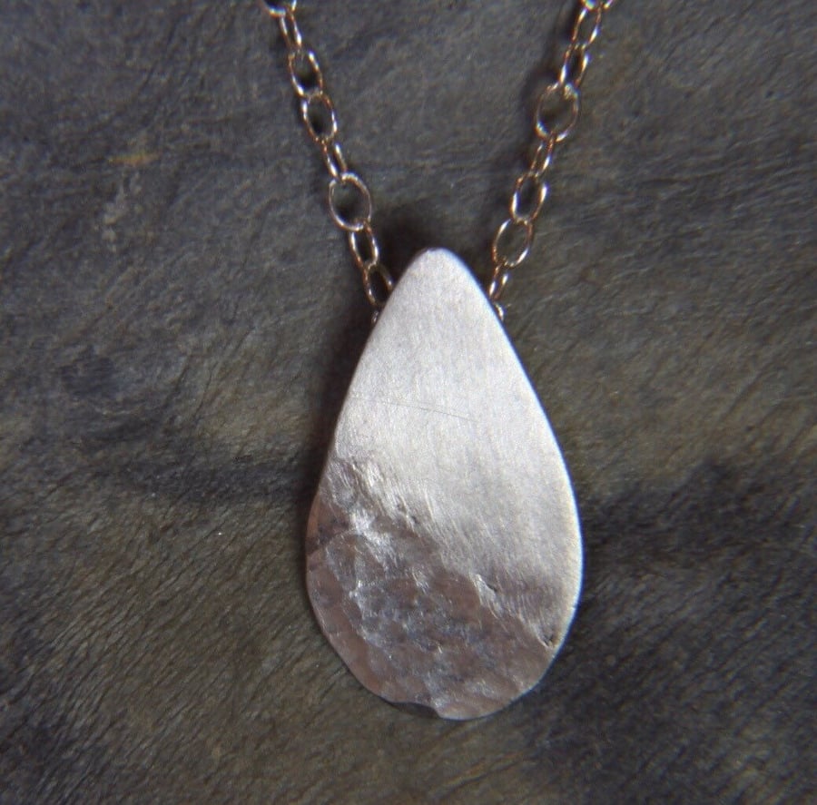 Reflections on the Sea Sterling Silver hammered teardrop pendant necklace