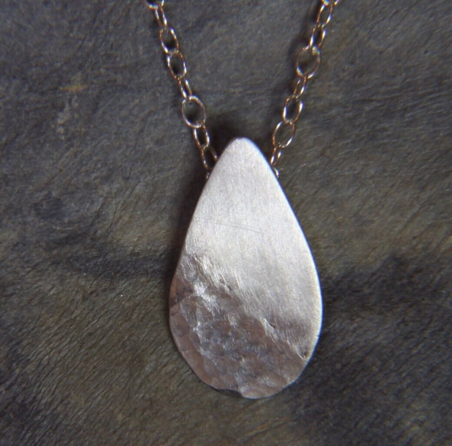 Reflections on the Sea Sterling Silver hammered teardrop pendant necklace