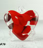 Fused glass red and clear heart pocket hug with stand 5x4.5cm (76)