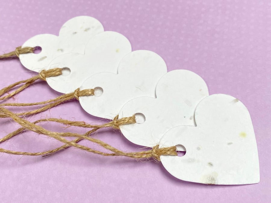 10 White Plantable Seed Heart Tags 280gsm - Wildflower Biodegradable Wedding