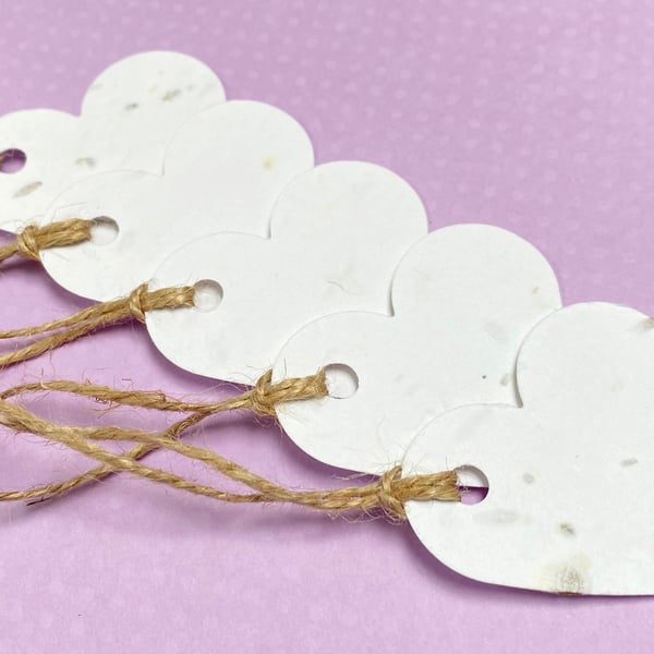 10 White Plantable Seed Heart Tags 280gsm - Wildflower Biodegradable Wedding