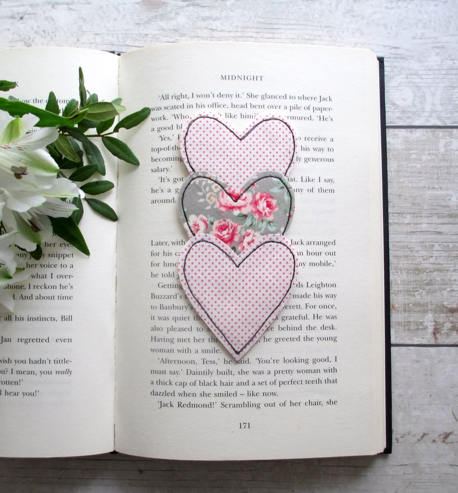 Fabric heart bookmark, book lover gift