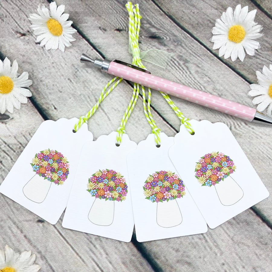 Toadstool Gift Tags - set of 4 tags - Floral Toadstool Gift Tags