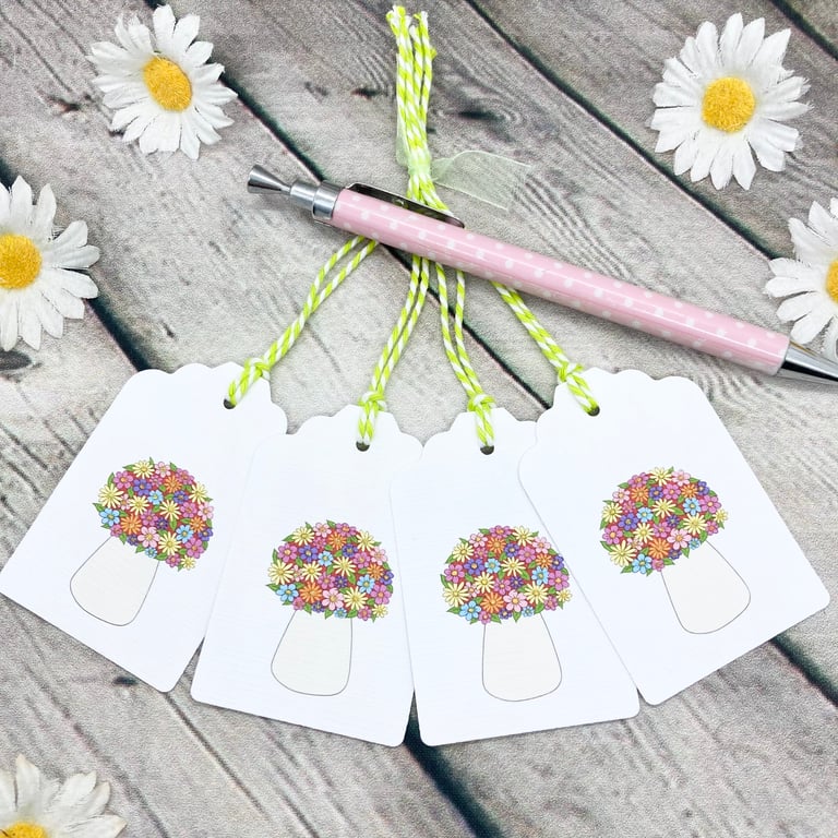 Toadstool Gift Tags - set of 4 tags - Floral Toadstool Gift Tags