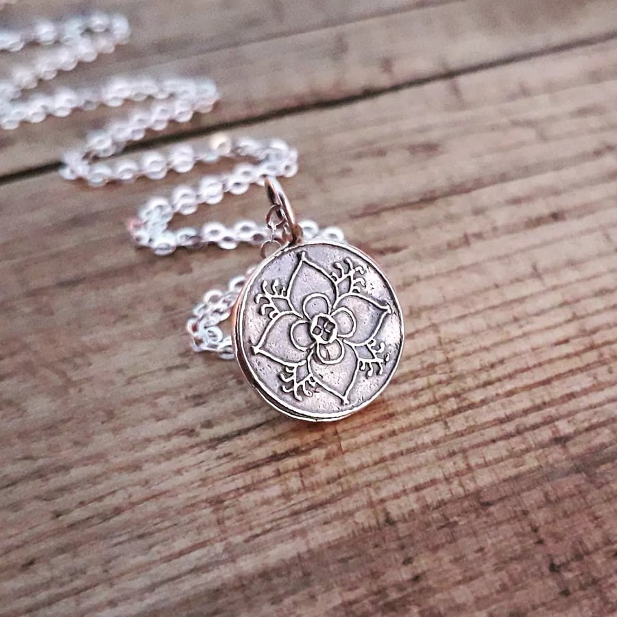 Floral Boho Pendant, Silver Necklace