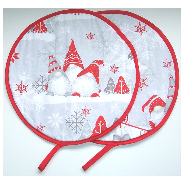 Christmas Gnome Pair of Aga Hob Lid Round Covers Surface Saver Gonk Mats Pads