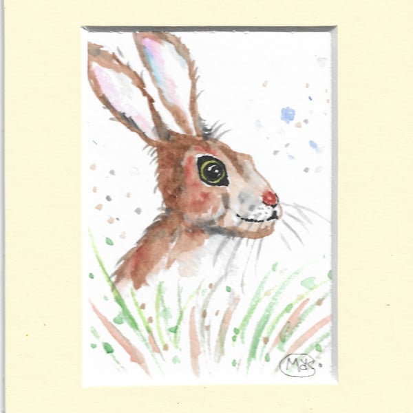  Hare miniature ACEO Original Painting