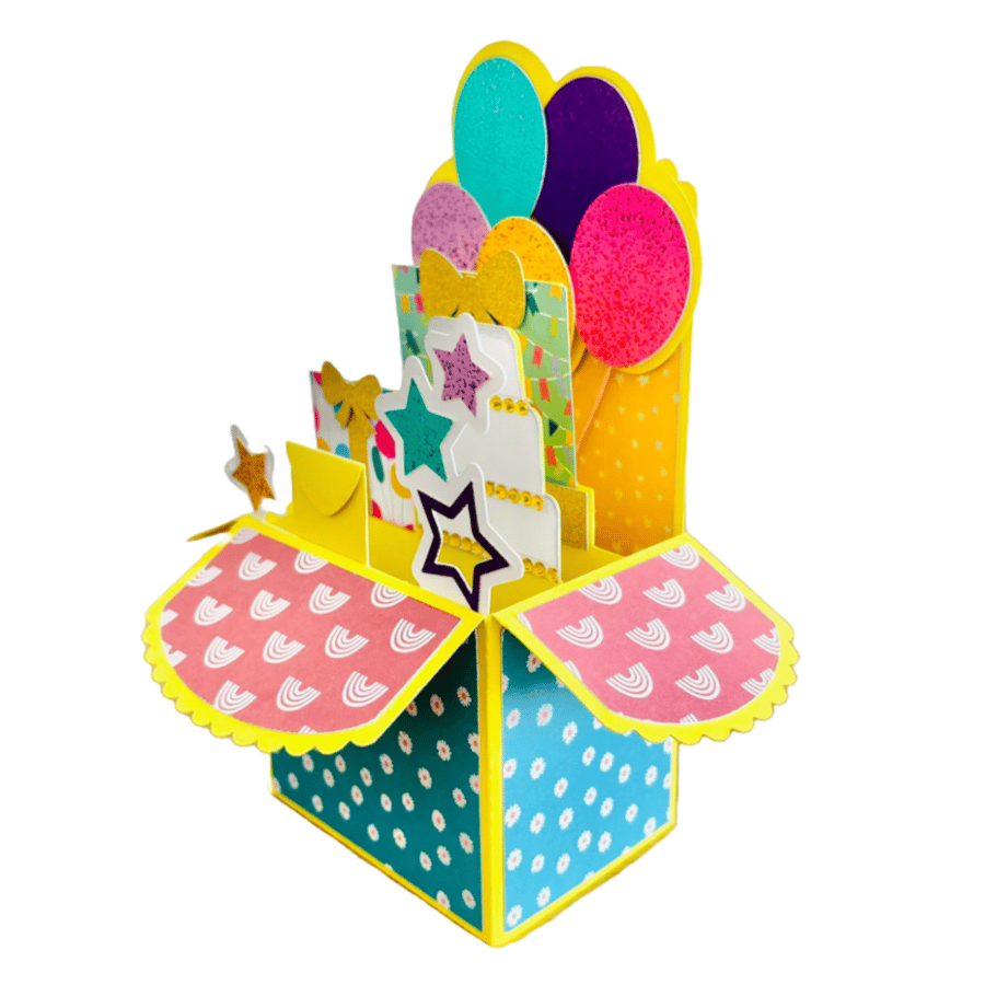 3D Balloon and Presents Pop Up Box Card, Birthday Celebrations