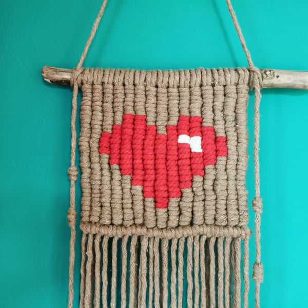 Pixel Art Heart Macrame Wall hanging - Folksy