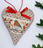 CHRISTMAS ROBIN HEART DECORATION - cream ribbon, dotty and mini-check - Image 7
