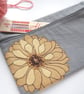 LARGE free motion & hand embroidered large floral zip purse pouch case - yellow - Image 5
