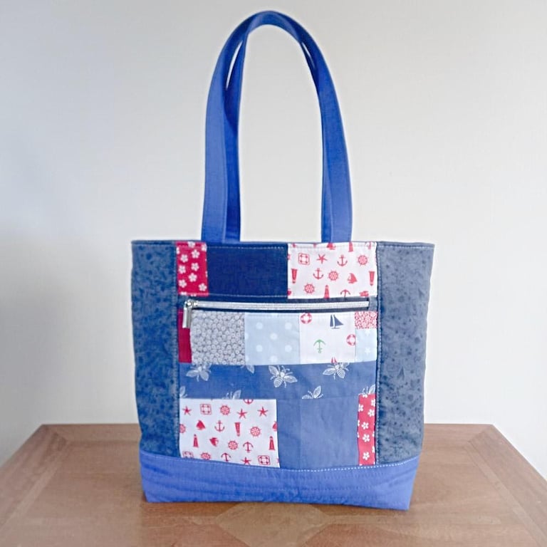 Red, White and Blue Patchwork Tote Bag